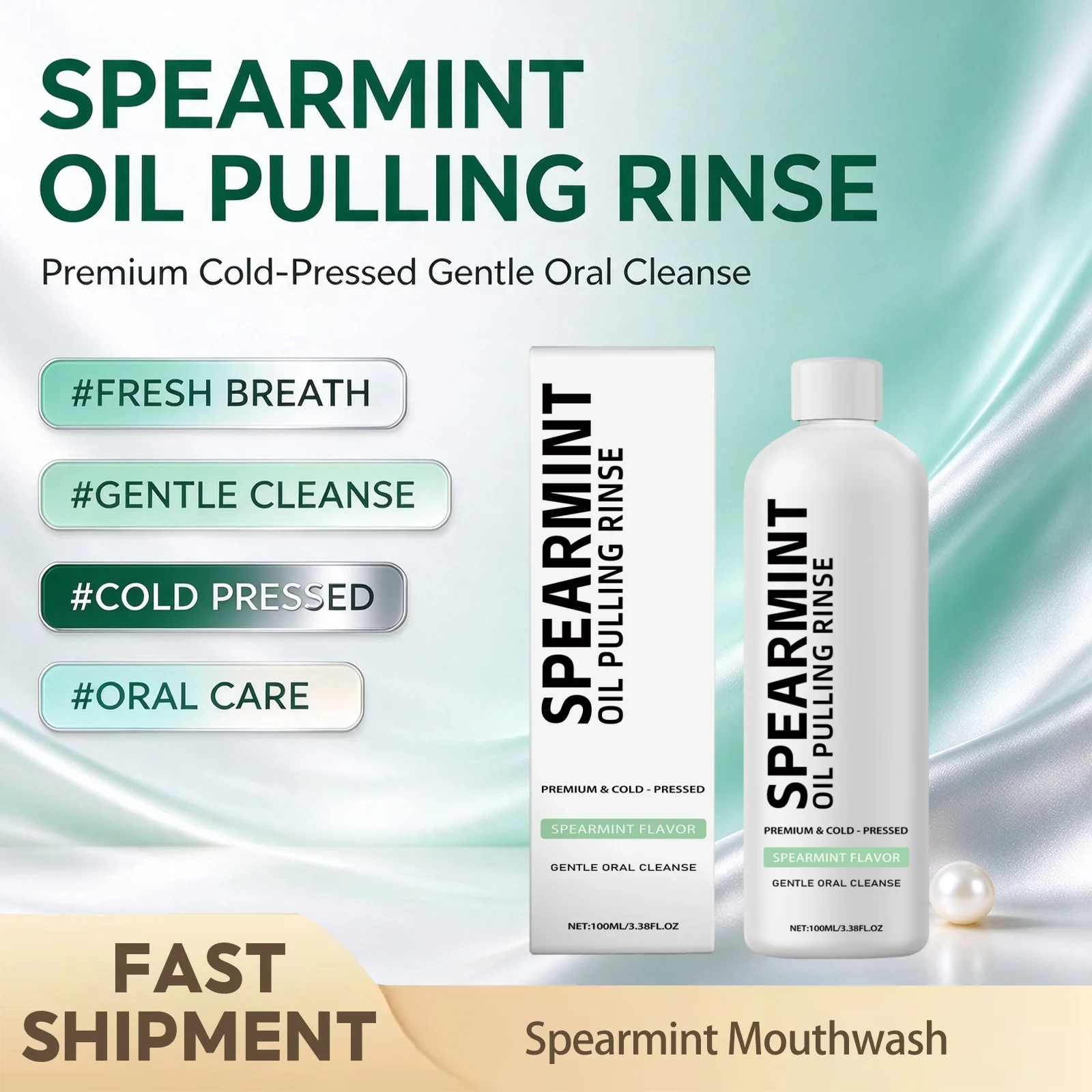 Spearmint Mouthwash Long‑Lasting Fresh Breath Reduce Oral Stickiness Cool Comfort Rinsing Experience Non‑Irritating Portable