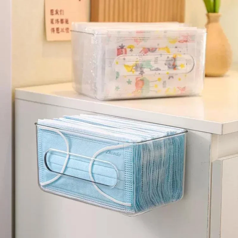 Storage Box Transparent Wall Mounted Tissue Box Large Capacity Disposable Mask Holder Free-punching for Home Office Entrance