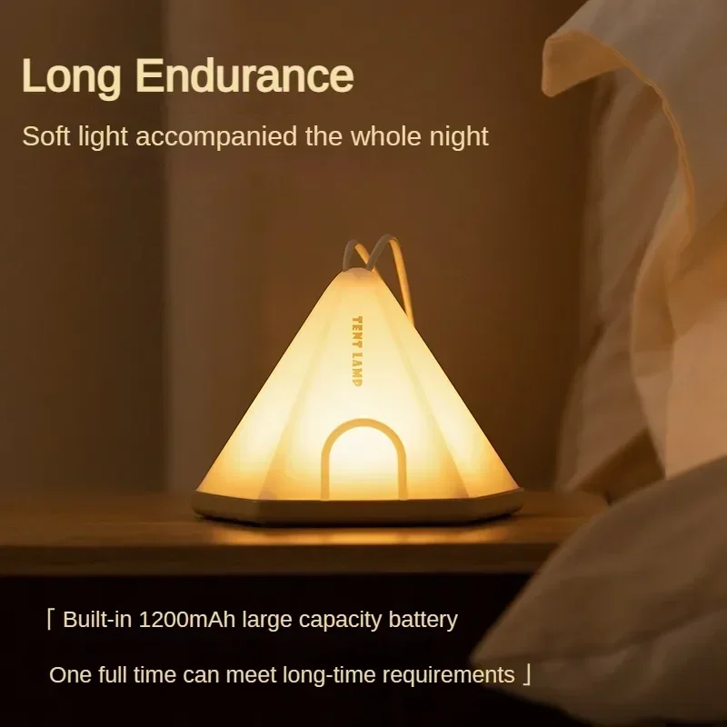 Camping Tent Night Light 6 Speed Dimming Portable Ambient Lamp Rechargeable Bedroom Desktop Bedside Timer Sleeping Reading Lamp