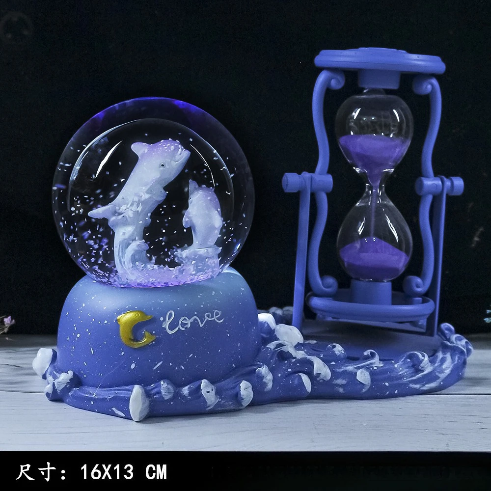 Dolphin Hourglass Timer Crystal Ball Music Box Glowing Home Desk Decoration Ball Unique Birthday Gift