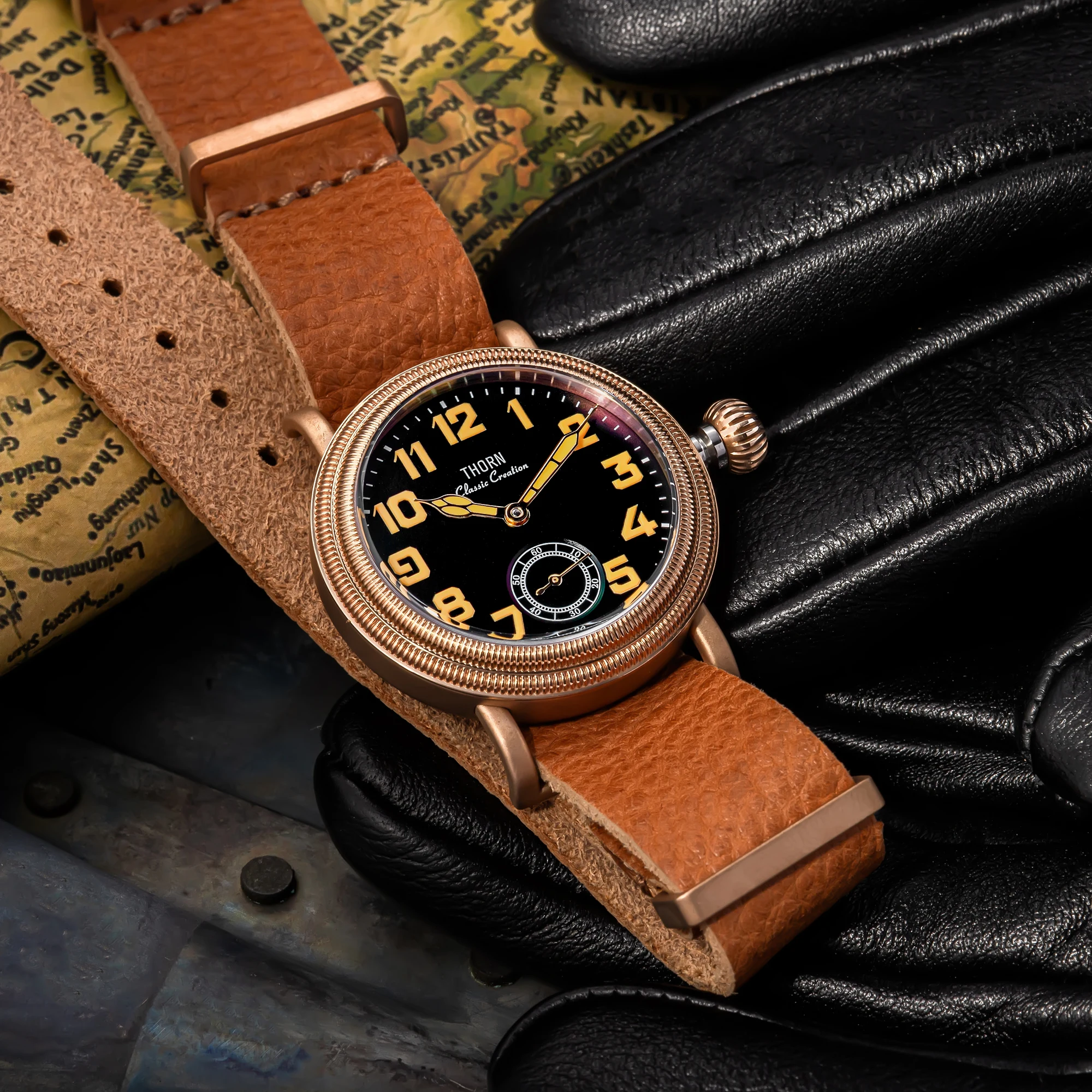 【T013】THORN Uhr 36 mm Durchmesser Vintage Fliegeruhr ST1700 Handaufzug Mechanische Uhrwerkuhr Schweizer Leuchtkraft – Detail 28