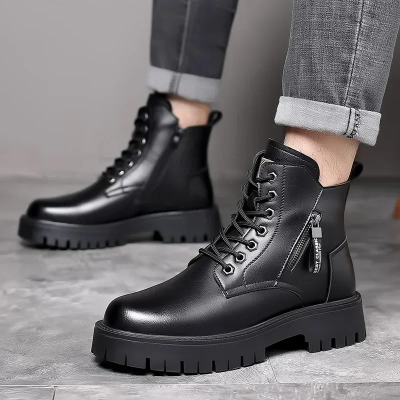 

Casual Men Boots Fashion Plus Velvet Winter Snow Male Shoes Outdoor Warm Boots Waterproof Platform Non-slip Shoe Motorcycle Boot