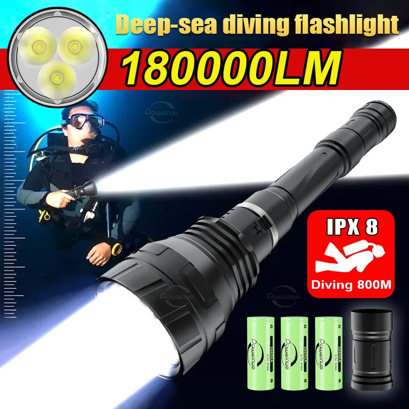 2024 New 3*XHP300 Diving Flashlight Super Bright Underwater Lighting Lantren Powerful Professional Diving 800m Flashlights Ligh