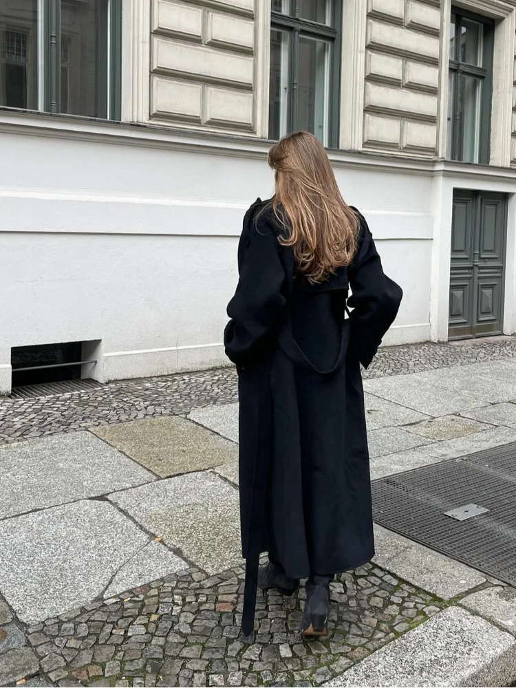 Manteau en laine à manches longues pour femmes, revers élégant, poche à simple boutonnage, veste de document solide, automne, nouveau