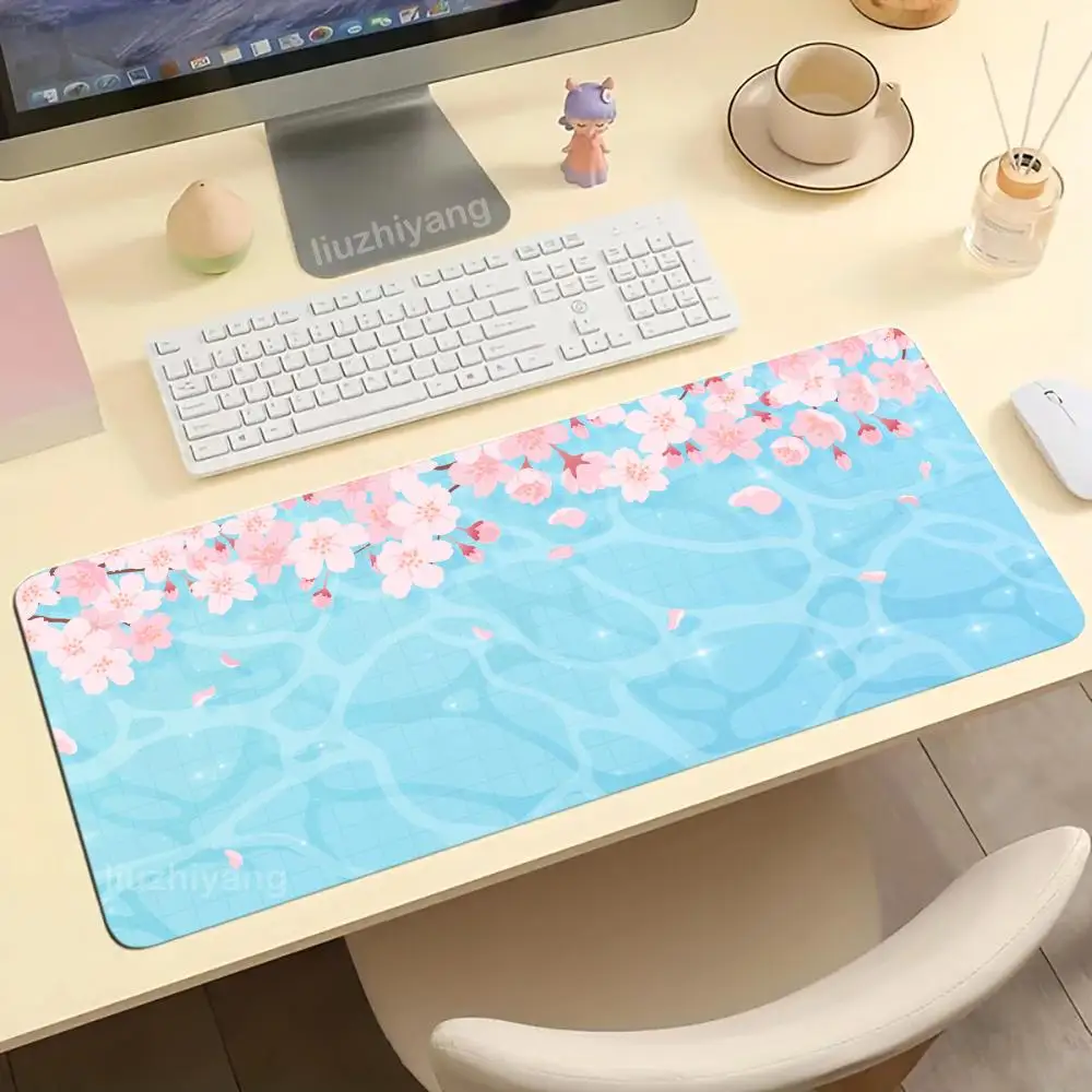 Gaming Mouse Pad, Large Mat, Anti-slip, Stitched Edges, Clear Blue Water Ripple Print, Keyboard Pad for Gaming & Home