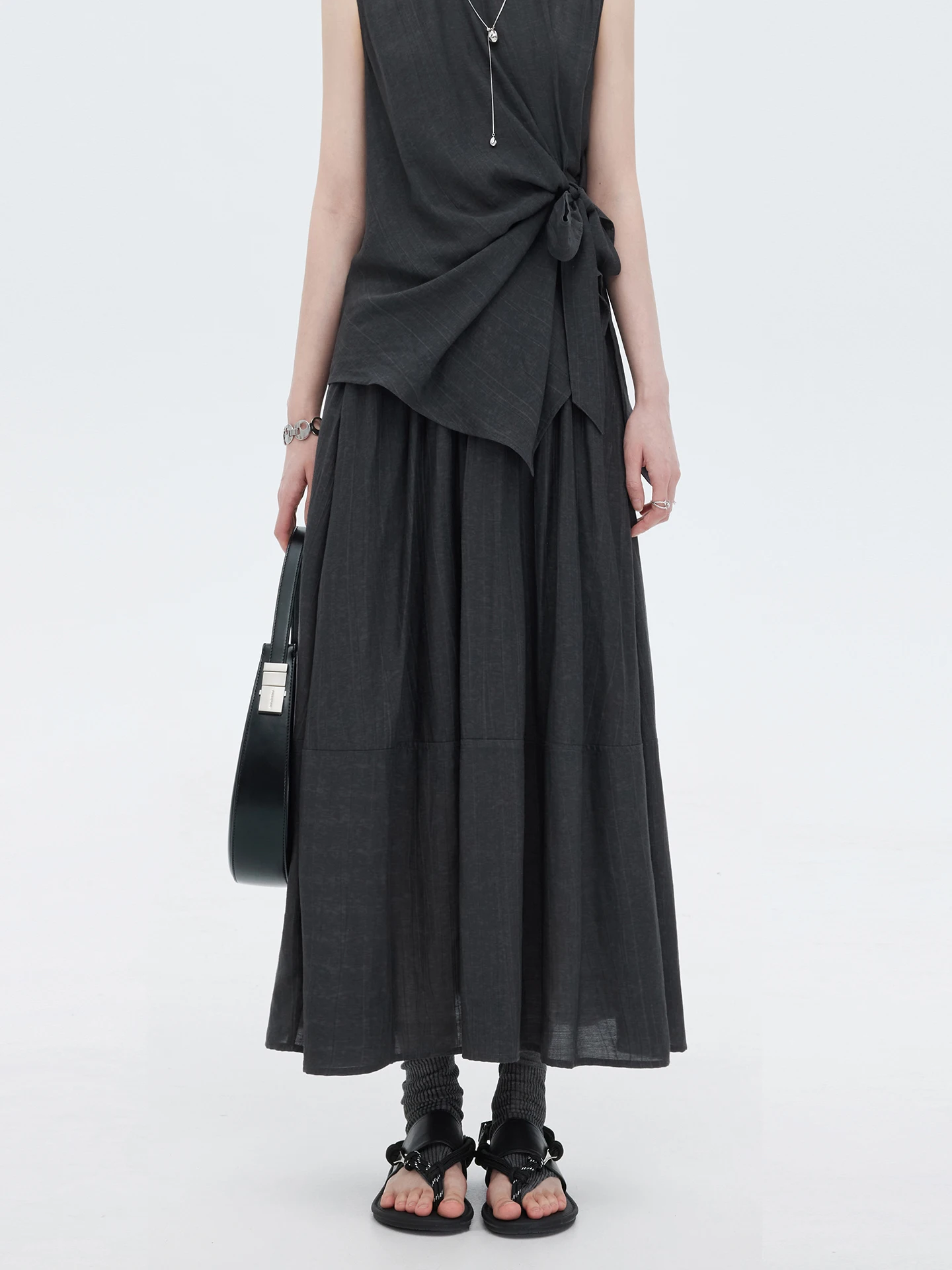 

Юбка миди с высокой талией, асимметричным подолом и плиссированной текстурой, свободного кроя, на резинке, в повседневном стиле, для города и на каждый день, А-силуэт