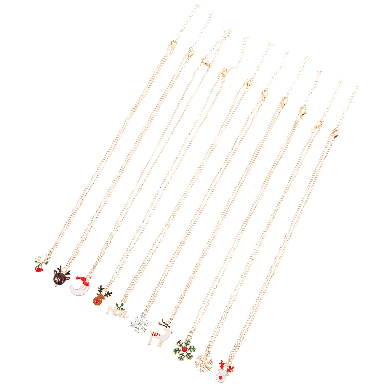 

10pcs Christmas Sets Alloy Festive Charms For Women Clavicle Decoration Necklace Dripping Oil Hanging Pendant Christmas Alloy
