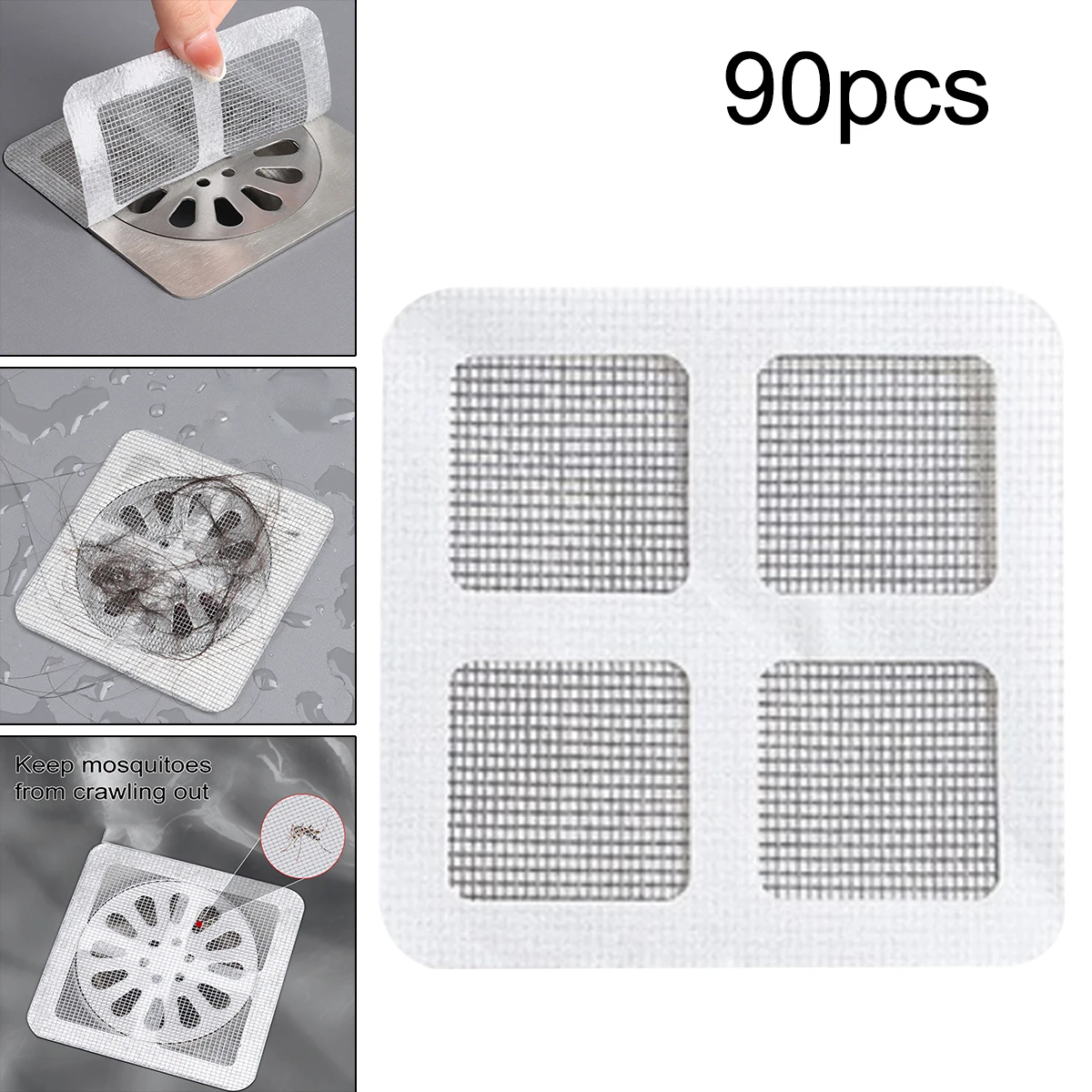 90PCS NEW Disposable Bathroom Floor Drain Sticker Filter Kitchen Bathroom Sewer Anti-blocking Insect-proof Self-adhesive Paper