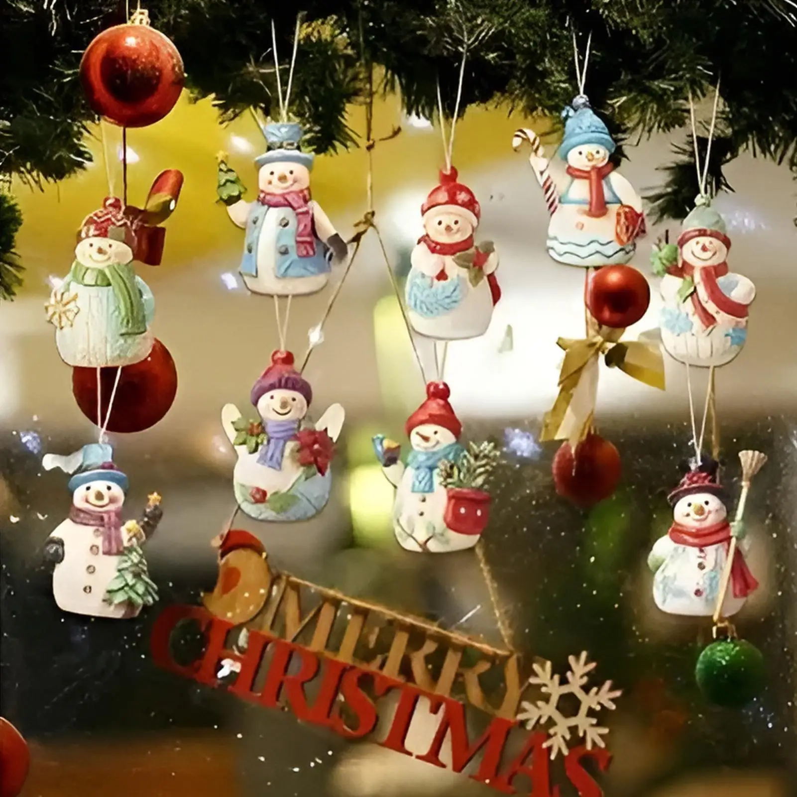 9 unids/set adornos de muñeco de nieve decoración colgante de Navidad conjunto de muñeco de nieve de madera para decoración del hogar de pared de ventana de árbol, decoraciones navideñas