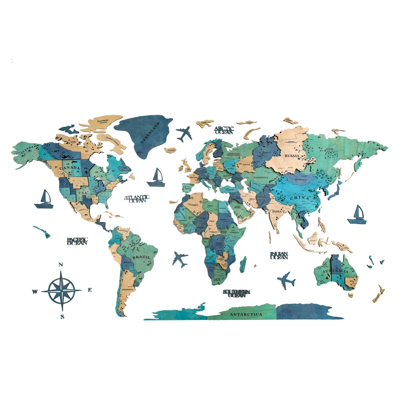 Sticker Wall Decoration Creative Living Room Background Wall Nordic World 3d Three-dimensional Solid Wood Map Wall view 5