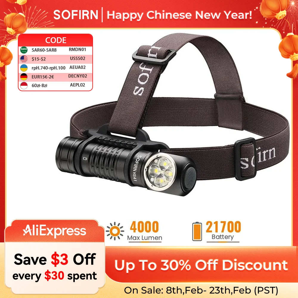 SOFIRN HS41 헤드램프 4000lm 스포트라이트 투광 조명 21700 USB C 충전식 손전등 SST20 LED 강력한...
