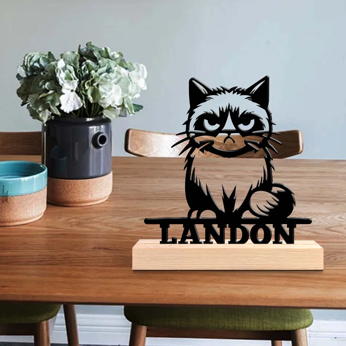 1pc Metal Art Desktop Decoration Custom Name Equipped with Wooden Base Office Decoration,Christmas and Housewarming Gifts