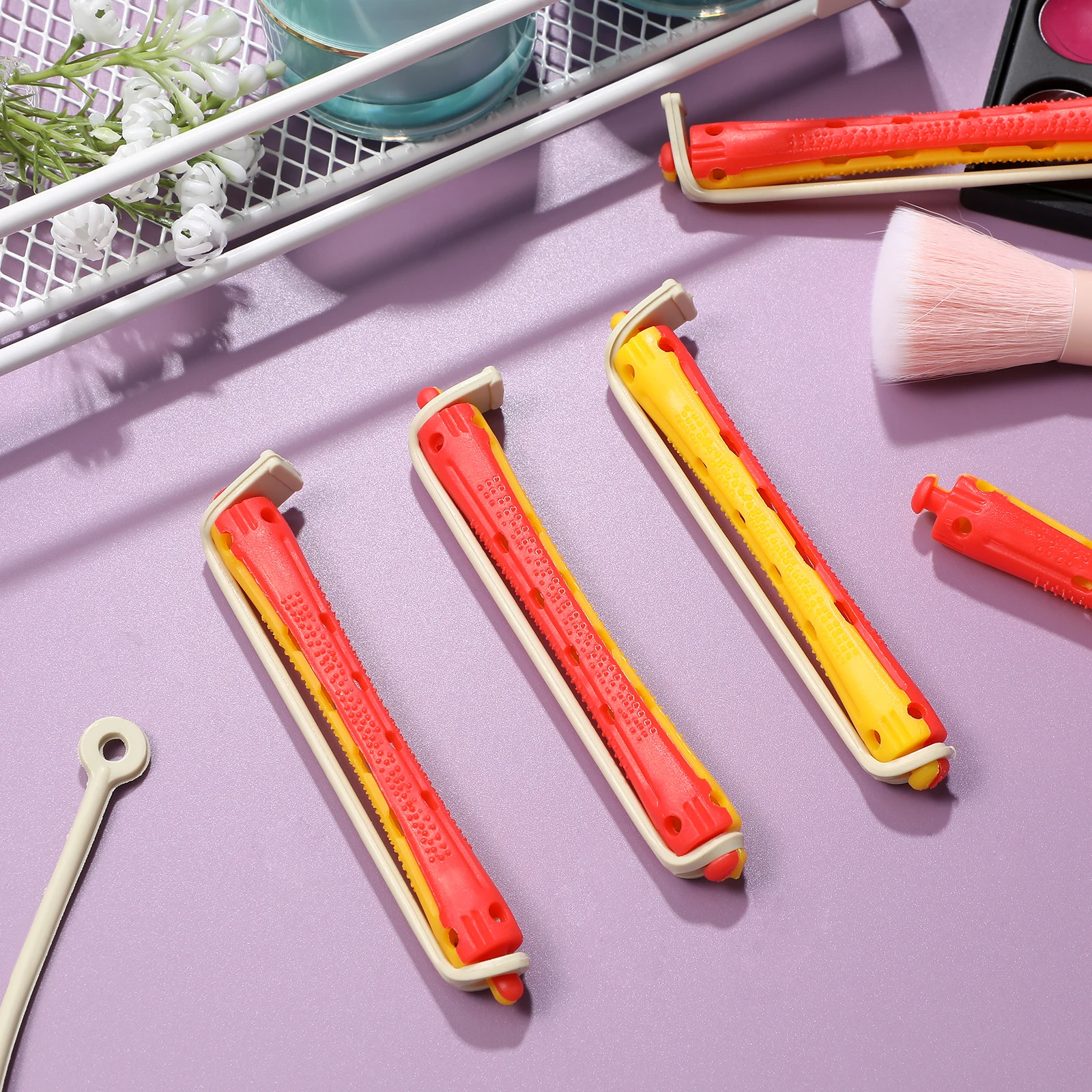 

24 шт. бигуди для волос гигантские бигуди пластиковые спиральные стержни для завивки резинки красные желтые DIY салонный набор для завивки волнистые волосы