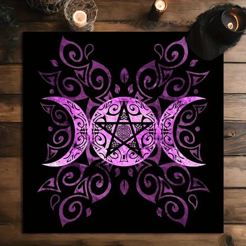 VIKAMA Purple Pattern Triple Moon Pentagram Tarot Tablecloth Ceremony Tarot Card Divination Table Mat Card deduction
