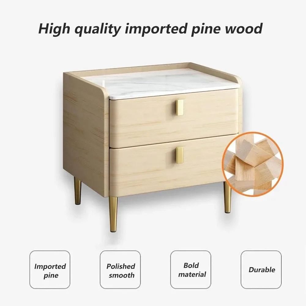 منضدة حديثة من منتصف القرن مع سطح حجري أبيض ومقابض معدنية، وطاولة بجانب السرير بدرجين #5