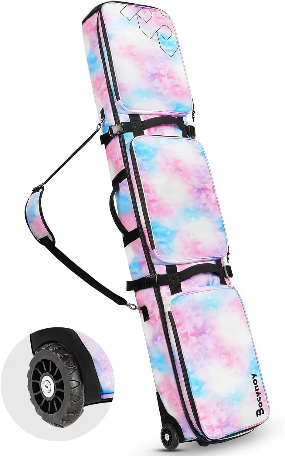 

Snowboard Bag with Wheels, Water Resistant Ski Travel Bag, Fits 175cm, Padded for Boots Size 13, Pink