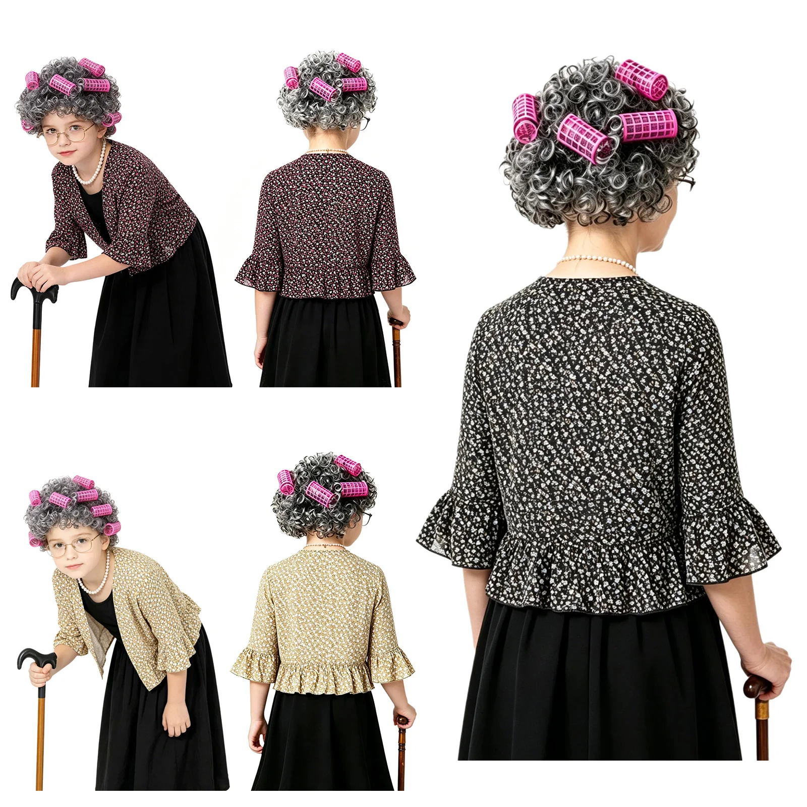 dress up old lady 9 Pcs Kids Old Lady Costume Set for 100 Days of School, Wig Dress Up