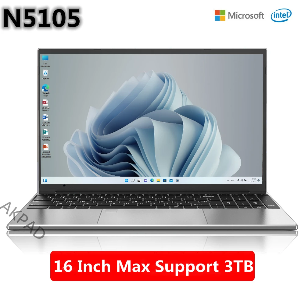 Windows 10 11 Pro Ram Gaming Laptop, 16 polegadas, Intel, 12th, N5105, 12GB Rom, Max 3TB SSD, Computador, 2.4G, 5G, WiFi, Bluetooth, Mais recente