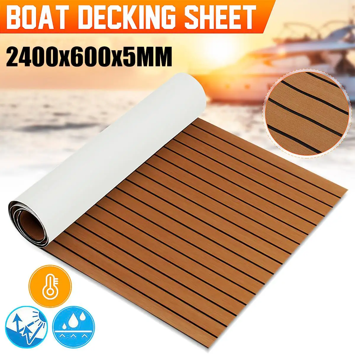 

Self-Adhesive 600x2400x5mm Foam Teak Decking EVA Foam Marine Flooring Boat Decking Sheet Accessories Marine Brown Black