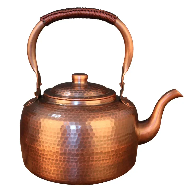 

3L Pure Red Copper Boiling Kettle Handmade Vintage Copper Pot Home Teapot For Gas/Induction Cooker Tea Infuser Health Tea Kettle