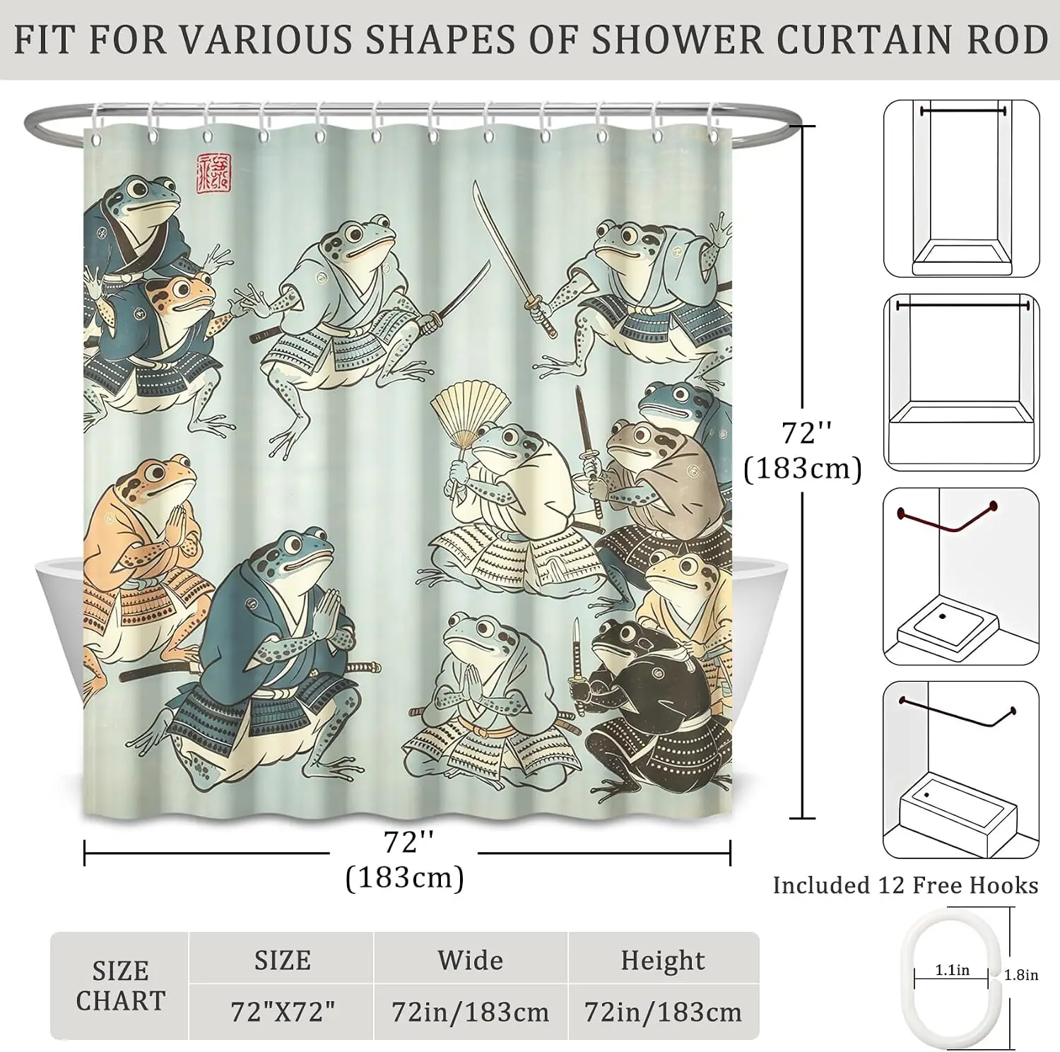 Cartoon Frog Collection Shower Curtain Waterproof 180x180cm Funny Jungle Comic Bathroom Decor Novelty Gift