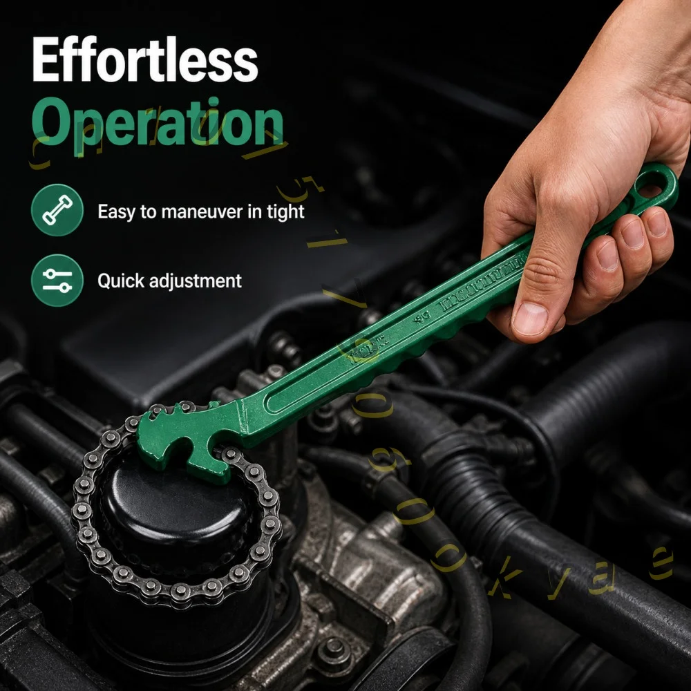 Chain Oil Filter Wrench Heavy Duty Adjustable Car Repair Tool 9/12/16 Inch Steel Chain Spanner for Automotive Maintenance