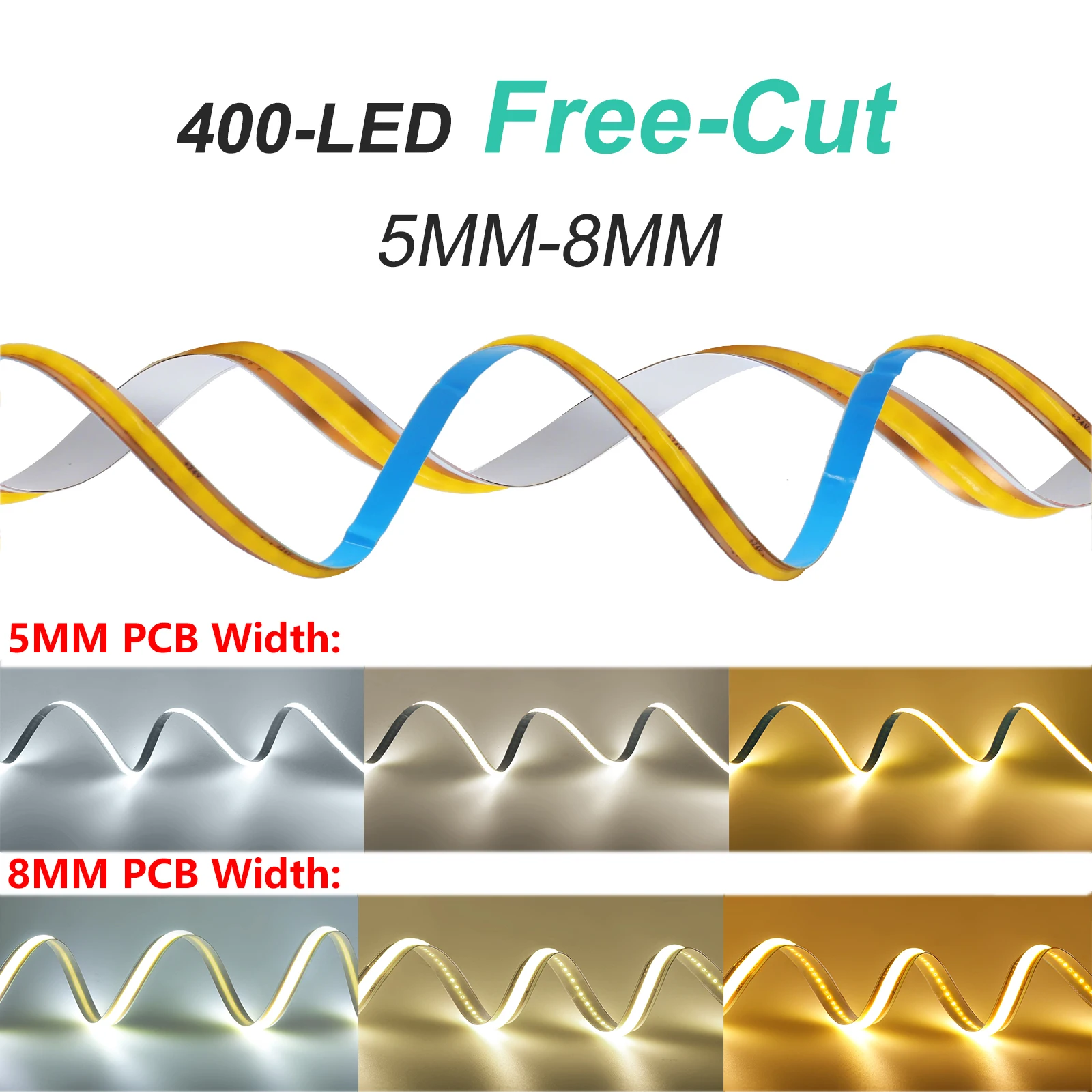 12V 24V 5mm/8mm COB LED Strip with 2M Male Dupont Cable Free Cut 400LEDs/m Under Cabinet Light for Centralized Control Lamp