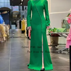 Cenove A line Evening Dress Boat Neck Long Sleeves With Buttons Sexy Split For Women Formal Occasion Party Gowns Платье для бала