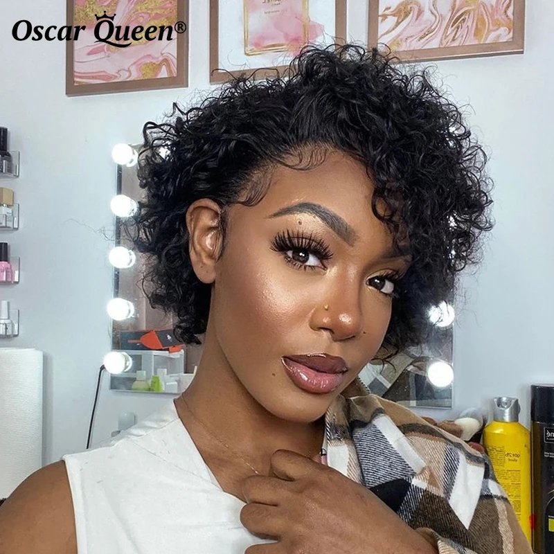 Pixie Cut Wig Short Bob Curly Human Hair Wigs Cheap Full Machine None Lace Wigs For Women Pixie Cut Wigs Human Hair