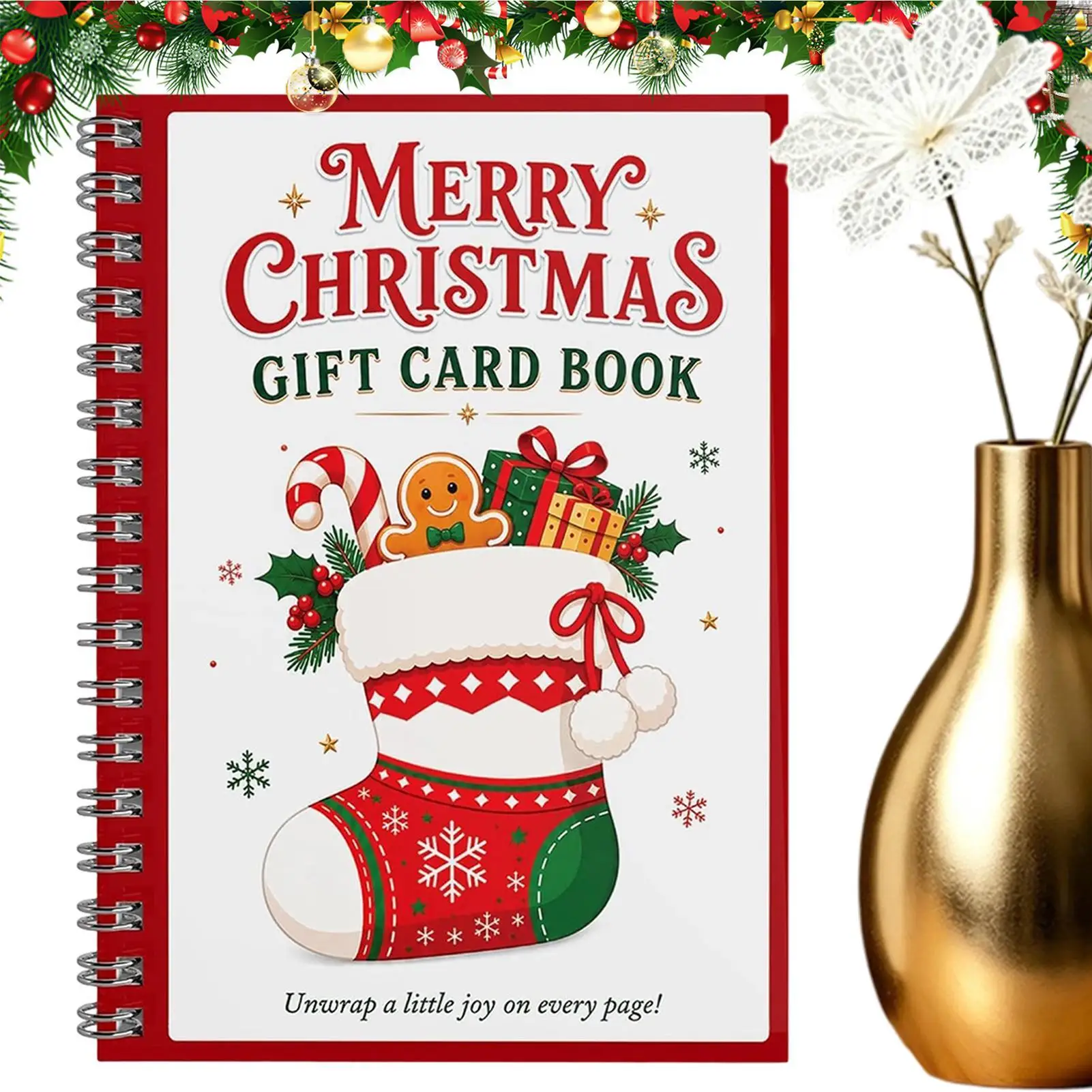 Christmas Gift Card Holder Book Spiral-Bound Festive Greeting Booklet for Gift Cards, Family Friends Party & Holiday Giving