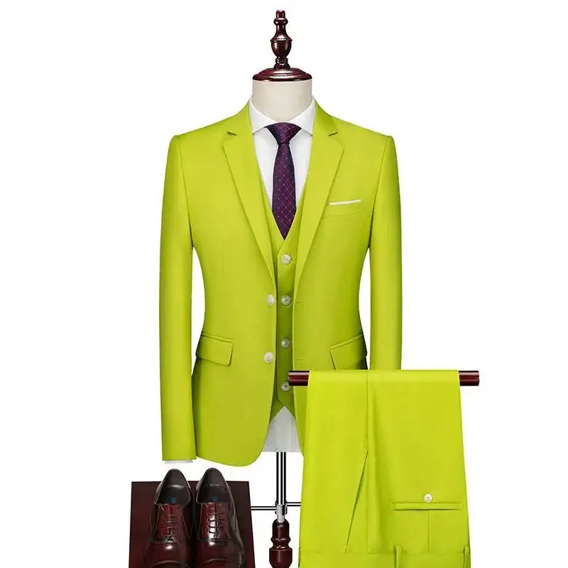 Color 2024 Men's New Solid Two Button Three Piece Wedding Dress Business Casual Suit Set for Men