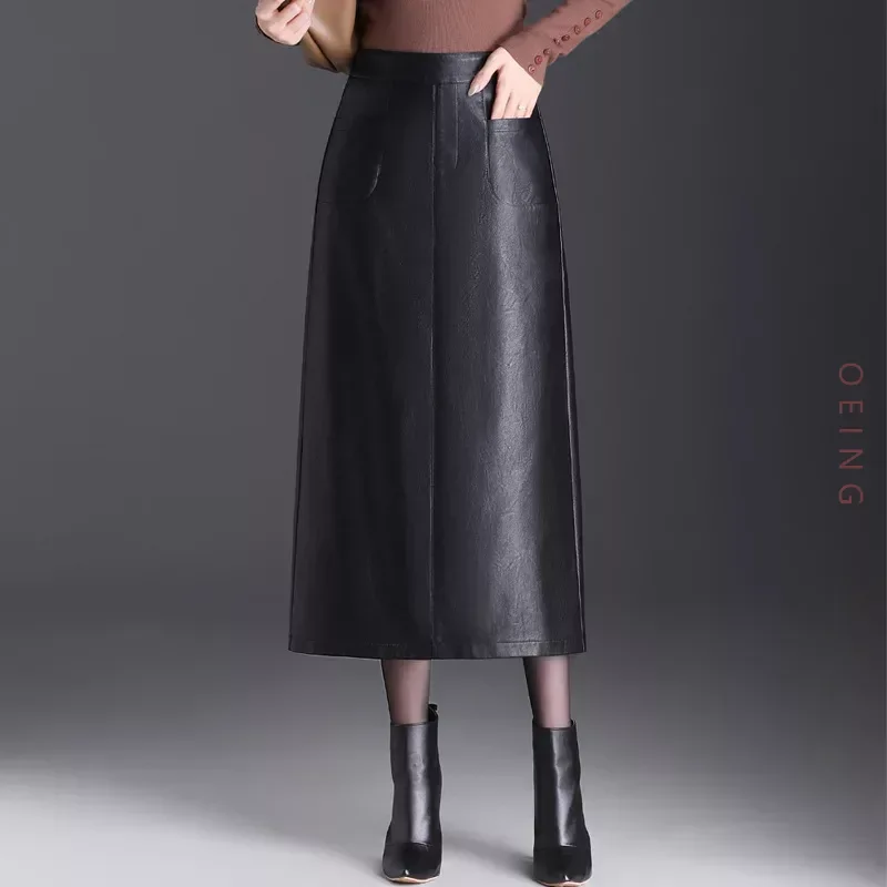 

Zipper High Waist PU Leather Bodycon Long Skirts Autumn Winter Women Vintage Elegant Slim Casual Coffee Black Skirts M-4XL 99672