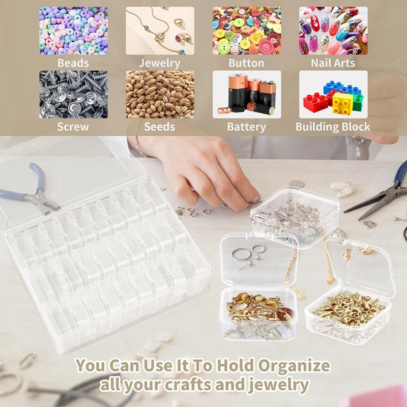 Bead Organizer Box, 30Pcs Small Clear Plastic Bead Storage Containers, 1 Craft Storage Box With Hinged Lid, 120 Labels