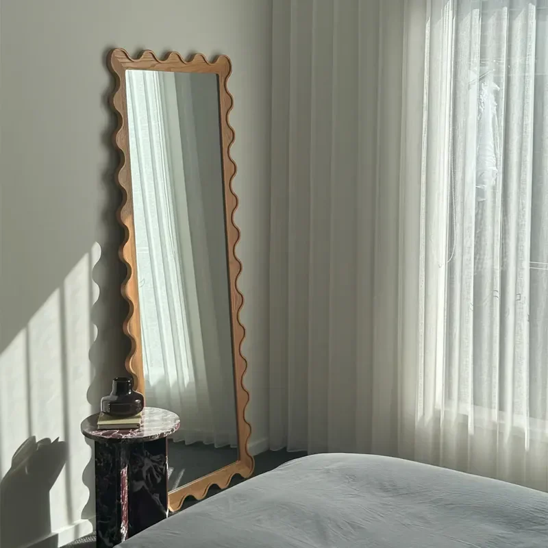 for French Medieval Wave Floor Mirror Household Full Body Special Shaped Floor to Ceiling Girls Fitting Mirror