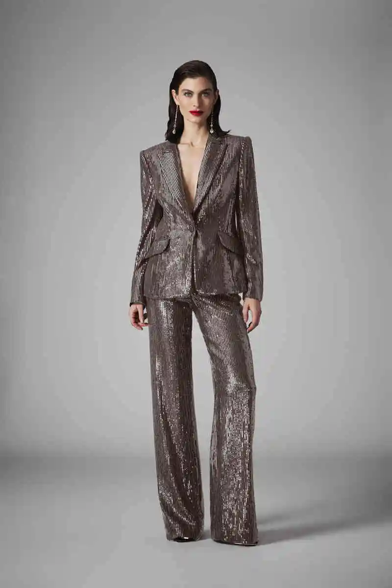 Shiny Sequined Women Pants Suits Custom Made Plus Size Mother Of Bride Blazer Graduation Ceremony Attire Wear 2 Pieces