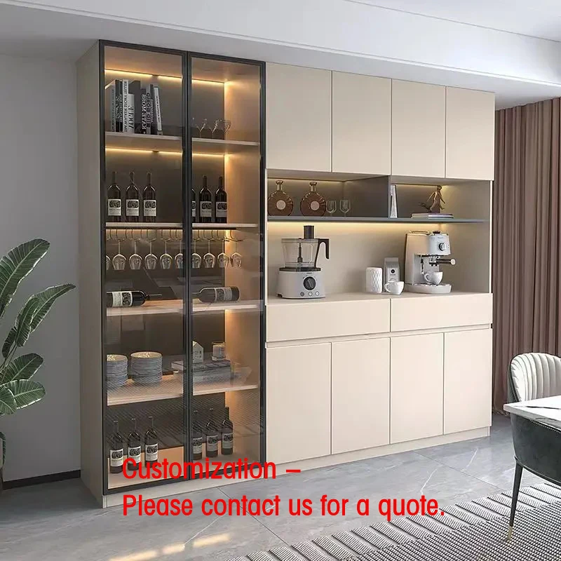 custom.Modern Solid Wood Dining Cabinet Textured with Manual Color Brushing Detachable Glass Layer Board Kitchen & Living Ro