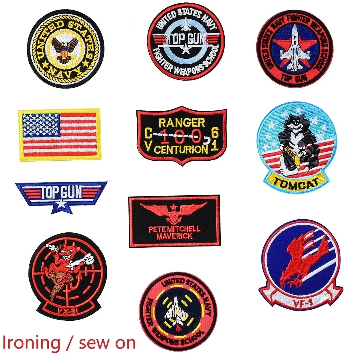 11--13Pcs Top Gun Tomcat Chapter American VF-1 Pilot Armband ironing Embroidery Patch For Sew Clothes Badge DIY Jacket Applique