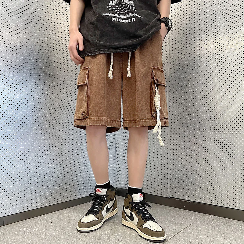 

Men's Vintage Workwear Denim Bermudas Summer Loose Fit Lightweight Big Size Cargo Pocket Casual Shorts