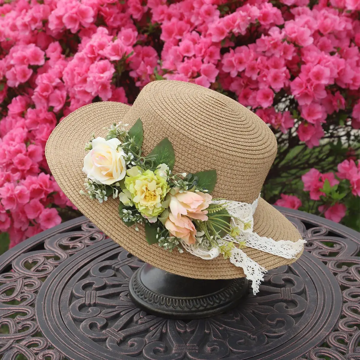 Fairy Flower Straw Summer Cap for Women Beach Travel Sun Protection Visor Sombreros De Mujer Elegante Para Boda Flower Sun Hat