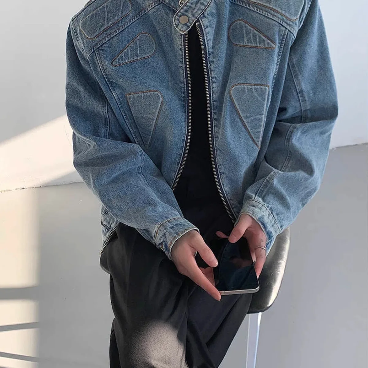 

Мужская джинсовая куртка большого размера на осень-зиму, большой размер 250, джинсовая одежда с воротником-стойкой, американская рабочая одежда, пальто, верхняя одежда