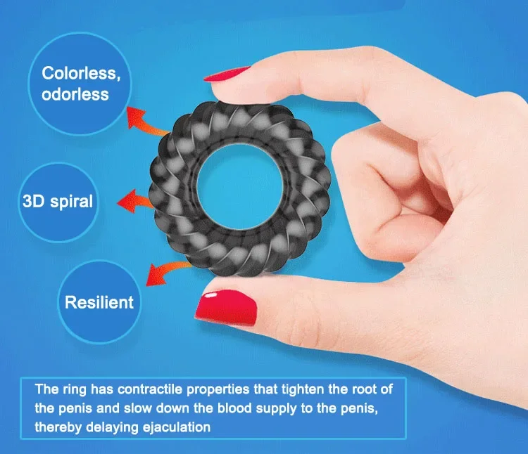 3D Spiral Ring For Penis Sex Toys For Men Delay Time Ejaculation Cockring Soft Elastic Erotic Adult Toys Rings For Male