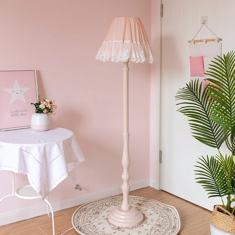 

Pink Nordic lace floor lamp ins wind girl room pastoral bedroom living room vertical table lamp