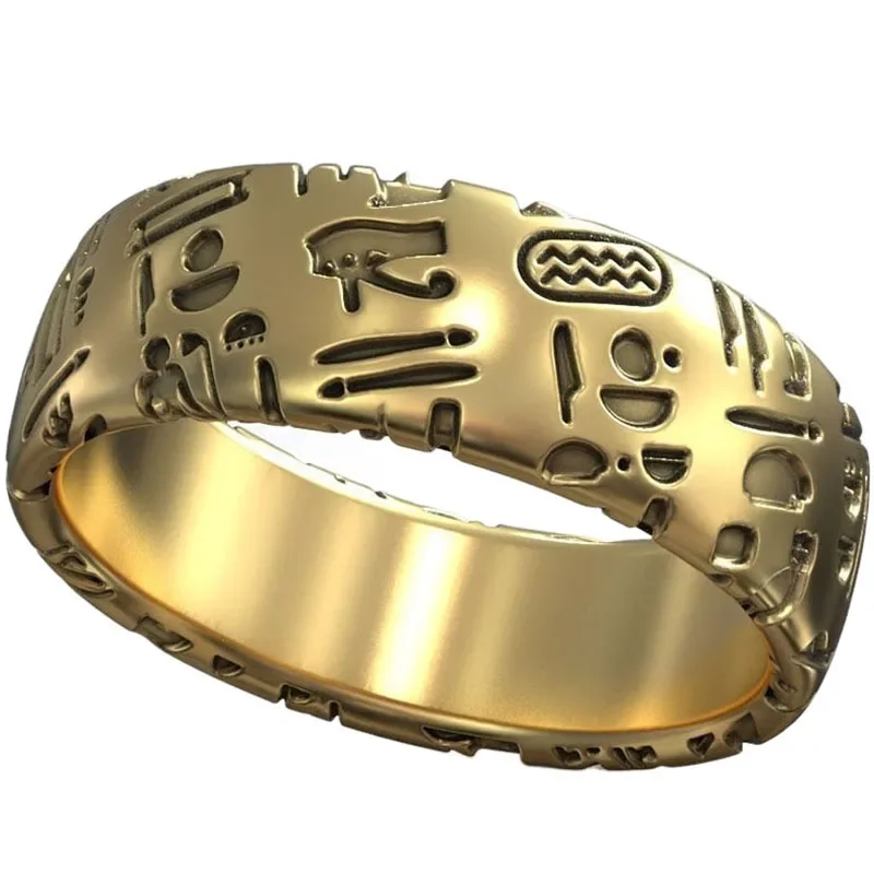 

8g Ancient Egyptian Symbols Amulet Wedding Gold Couple Rings Customized 925 Solid Sterling Silver Many Sizes 7-12