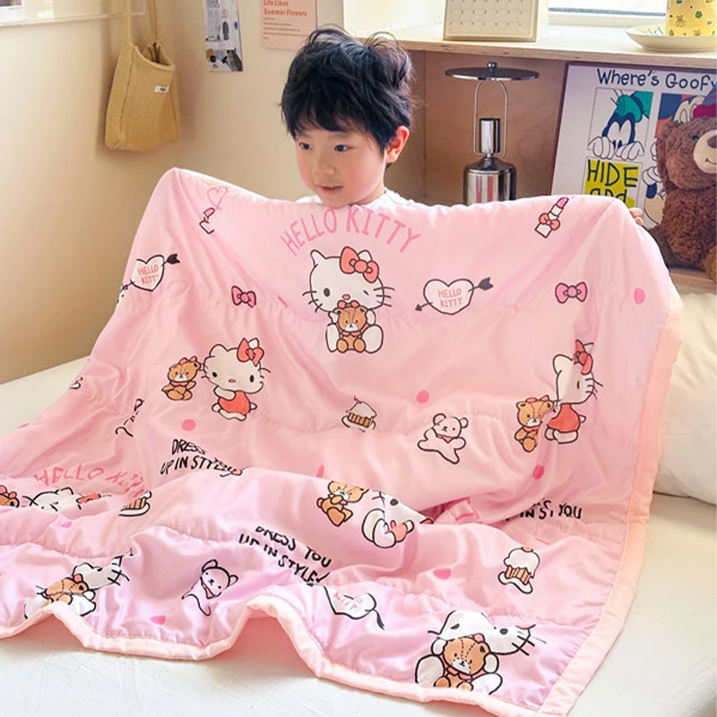 

Kawaii Hellokitty Air Conditioning Quilt Sanrio Kuromi Cinnamoroll Cartoon Cute Student Sleeping Blanket for Kids Girl Gift Toys