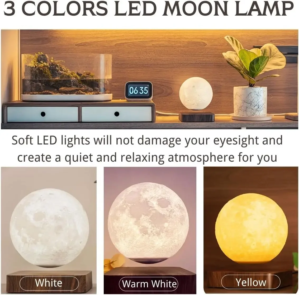 Levitating Moon Lamp Magnetic Floating Night Light Creative Table 3D Printed Luna Night Light with 3 Color Modes  for Gift Home