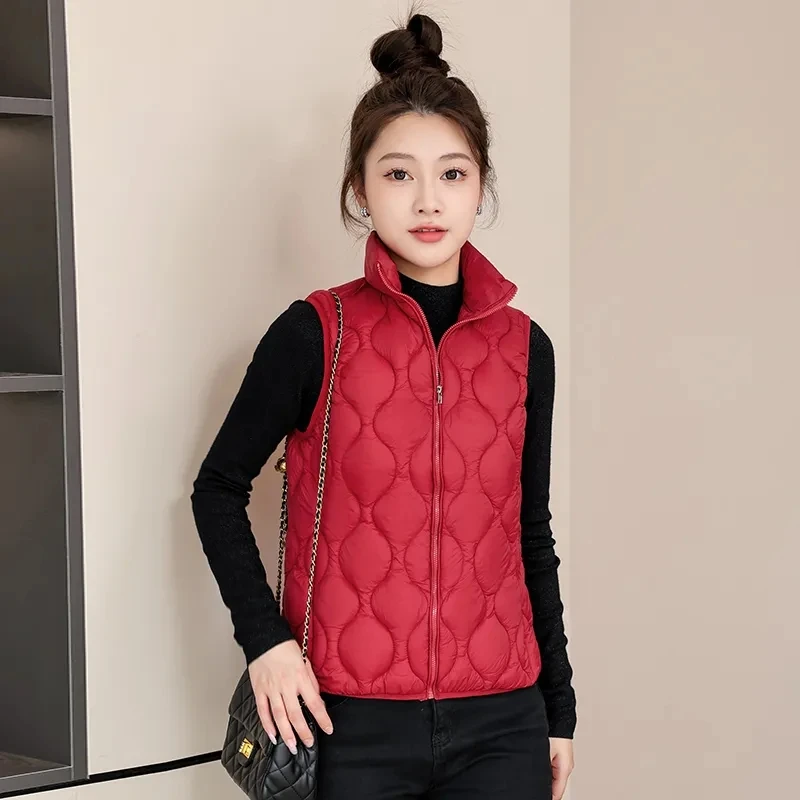 

2024 New Autumn Winter Women Puffer Vest Stand Collar Sleeveless Thicken Warm Down Cotton Vest Jacket Cropped Waistcoat Chaleco