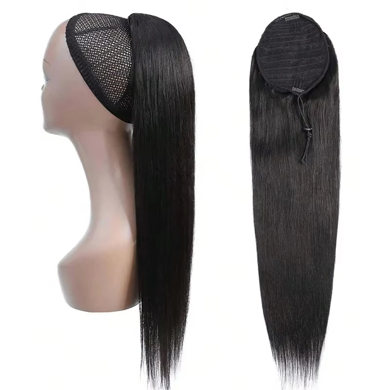 Straight Drawstring Ponytail Human Hair Brazilian Clip In Hair Extensions Straight Wrap Around Clip In Ponytail