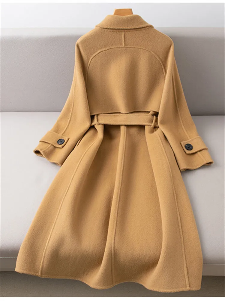 

Fashion Winter Coat Women Wool Jacket New Autumn Winter Suit Collar Double-Sided Cashmere Cardigan Belt Clothing Black Camel Out