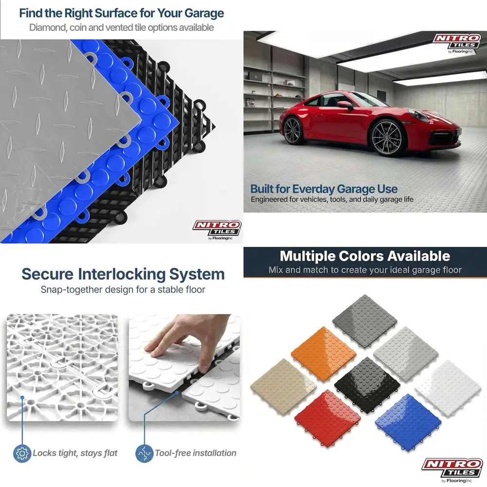 

12 x 12 Heavy-Duty Interlocking Garage Floor Tiles, Coin Pattern Polypropylene Flooring, Non-Slip, White, 12 Tiles, 12 Sq Ft