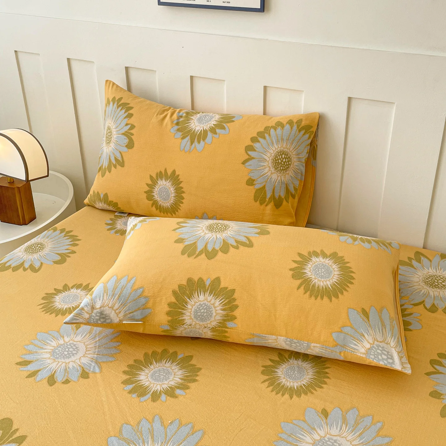 ملاءة من القطن المغسول مع أشرطة مرنة، غطاء مرتبة قابل للتعديل غير قابل للانزلاق، مطبوع من القطن الخالص لـ Double King Queen